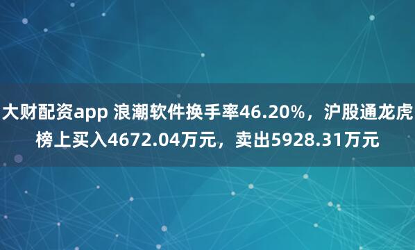 大财配资app 浪潮软件换手率46.20%，沪股通龙虎榜上买入4672.04万元，卖出5928.31万元